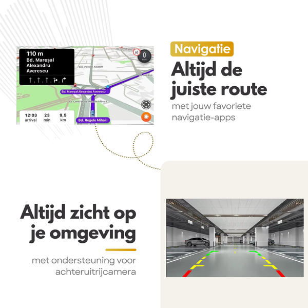 Renault Duster (2011 – 2016) / Dokker (2013 – 2021) / Sandero (2016) / Logan (2011 – 2016) | Inbouw CarPlay & Android Auto | Zwart