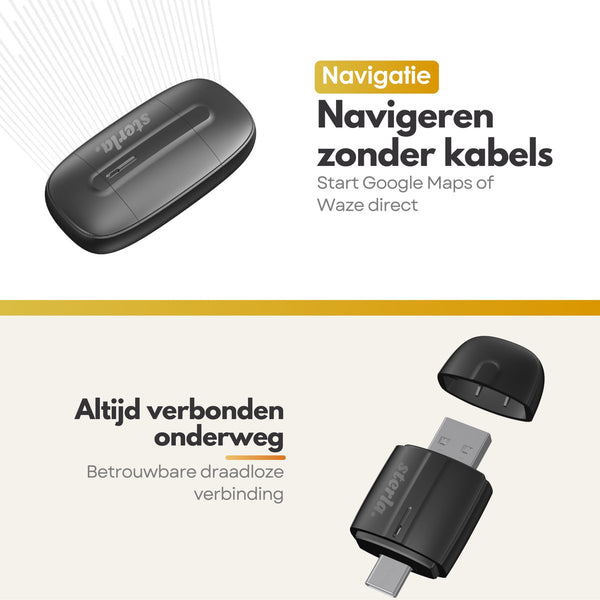 2in1 Draadloze CarPlay & Android Auto Dongle – USB-C & USB-A – Plug & Play – Automatische Verbinding – Voor iOS & Android