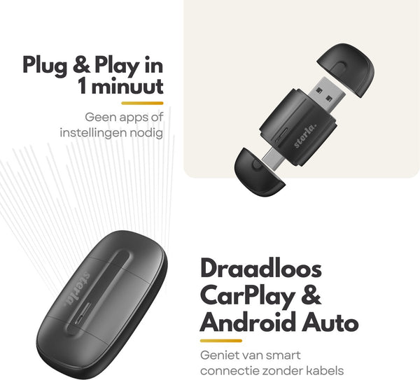 2in1 Draadloze CarPlay & Android Auto Dongle – USB-C & USB-A – Plug & Play – Automatische Verbinding – Voor iOS & Android